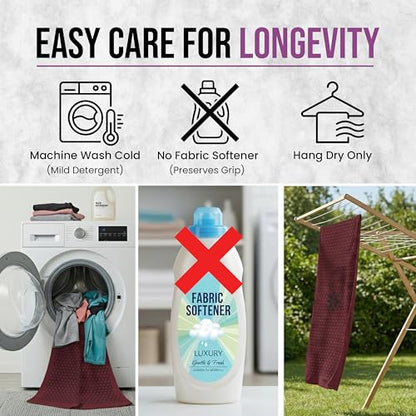 Hot Yoga Mat Towel – Non-Slip Grip for Hot Yoga, Sweat Absorbent, Honeycomb Silicone Grip, Stays Flat – Ideal for Pilates, Travel, Washable & Lightweight - Burgundy