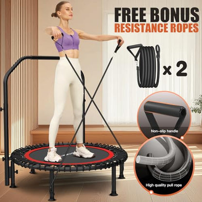 ANCHEER Fitness Trampoline,40"/48" Bungee Rebounder with Adjustable Handle - color: Red