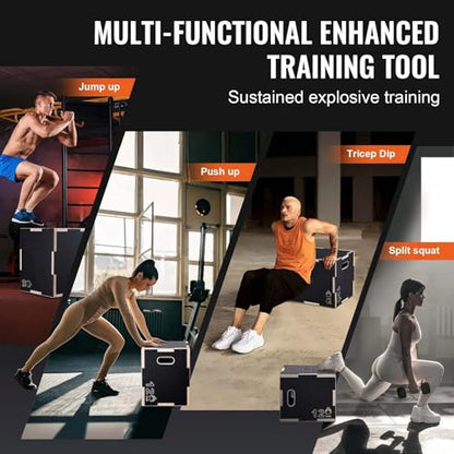 3 in 1 Plyometric Jump Box, 16/14/12 Inch Wooden Plyo Box, Platform & Jumping Agility Box, Anti-Slip Fitness Exercise Step Up Box for Home Gym Training, Conditioning Strength Training, Black