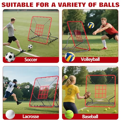 Baseball Rebounder Net, 4x4.5 ft Baseball Pitching Batting Net, 5 Adjustable Angles, Durable UV-Resistant Bounce Back Net, Solo Fielding Trainer for Hitting, Fielding Practice