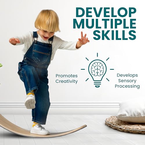 Kids Balance Board- Wobble Stability, Balancing Board For Kids, Kids Wooden Toys - Made of Beech Plywood - 32.28"L x 11.81"W x 0.59"H - Up to 500 Lbs Capacity