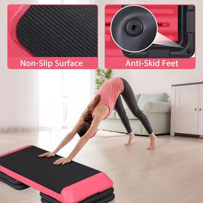 43'' Wide Adjustable Aerobic Step Platform - 4 Stackable Risers for Home Gym Cardio, Strength & Full-Body Training - color: Pink