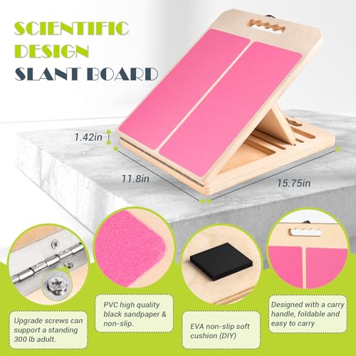 Slant Board for Calf Stretching, Adjustable Portable Wooden Incline Board for Calf Stretcher with Training Poster, 300 Lbs Weight Capacity Calf Stretch Wedge for Leg, Knees, Heel, Ankle & Stretching