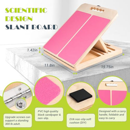 Slant Board for Calf Stretching, Adjustable Portable Wooden Incline Board for Calf Stretcher with Training Poster, 300 Lbs Weight Capacity Calf Stretch Wedge for Leg, Knees, Heel, Ankle & Stretching