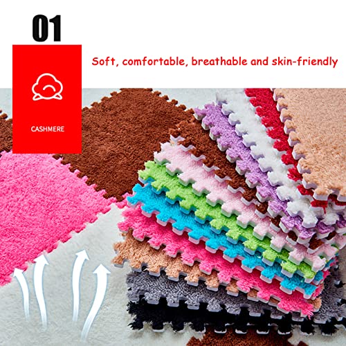 12 Pieces Thickened Plush Foam Interlocking Floor Mat,Fluffy Square Foam Tiles with 12 Edgings,Soft Anti-Slip Puzzle Area Rug Playmat for Bedroom,12X12inch,12 Tiles/11.6 Sq.Ft,Coffee - color: Coffee