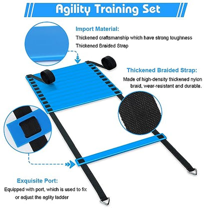 Soccer Speed Agility Training Set - 20FT Agility Ladder 12/16 Sports Cones and Soccer Kick Trainer Football Training Equipment Footwork Drills for Youth and Adults - color: Blue, style: Agility Ladder+Cones