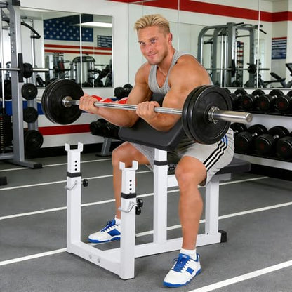 ZenStyle Adjustable Preacher Curl Bench Fitness Weight Bench Seated Isolated Barbell Dumbbell Biceps Training Station Arm Curl Bench for Home Gym