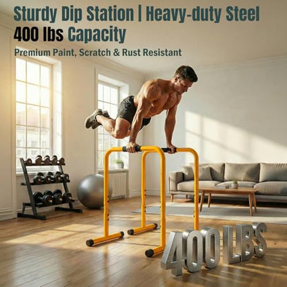 OLIXIS Dip Bar, Adjustable Heavy Duty Dip Bar Station with Soft High-Density Foam Handles, Stabilizer Parallel Parallette Bar Fitness Equipment for Home, Gym, Patio, Office - color: Light Yellow