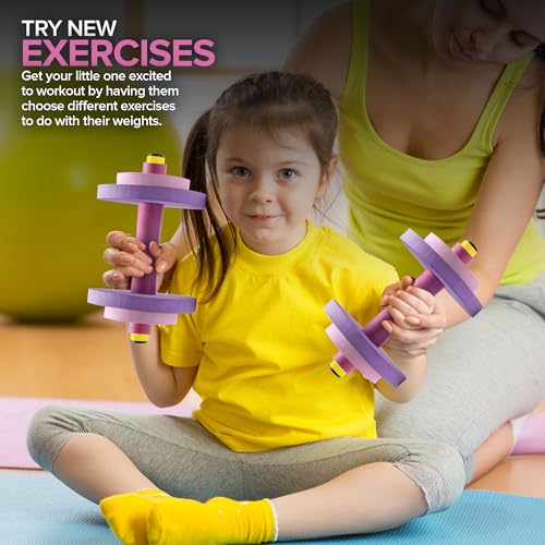 Modern Innovations Kids Weight Set (2 Pack) Toy Dumbbells, Baby Dumbbell Workout Weights, Fun Fitness and Exercise Equipment for Toddlers (Pink & Purple) - color: Pink/Purple, style: Dumbbells