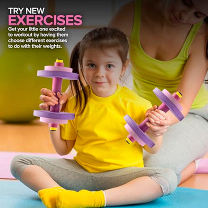 Modern Innovations Kids Weight Set (2 Pack) Toy Dumbbells, Baby Dumbbell Workout Weights, Fun Fitness and Exercise Equipment for Toddlers (Pink & Purple) - color: Pink/Purple, style: Dumbbells