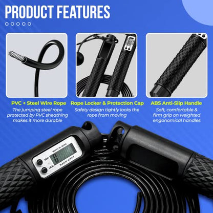 Jump Rope, Speed Digital Skipping Rope with Calorie Counter for Women Men Kids with Speed Cordless Ball, Ice Towel, Soft Breathable Fast Drying Microfiber Towel Super Absorbent