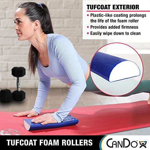 CanDo Premium TufCoat Blue Coated Half-Round Foam Rollers for Muscle Restoration, Massage Therapy, Rehabilitation, Sport Recovery and Physical Therapy for Home, Clinic and Gym - size: 4" X 36", style: Half Round