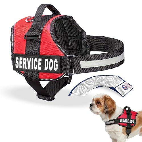 Service Dog Vest Harness - Durable & Adjustable Vest for Dog with Reflective Straps, Removable Patches, 50 ADA Cards, Handle & D-Ring, Travel and Daily Use,Bright Red, Small 19.5"-25"