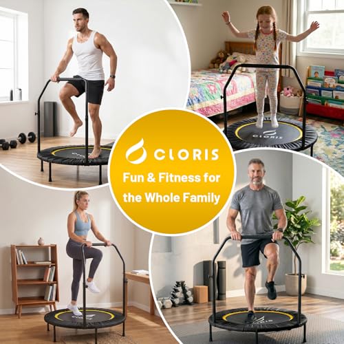 Rebounder Trampoline for Adults 40 Inch, 400 lbs Capacity with 5-Level Adjustable Bar, Foldable Mini Indoor Fitness Workout Exercise Equipment Blue