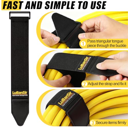 Cinch Straps - 2" x 18" (6 Pack) Elastic Hook and Loop Storage Straps with Buckle for Bicycle, Truck, Boat and More for Extension Cords, Ropes, Hoses Organization - Black