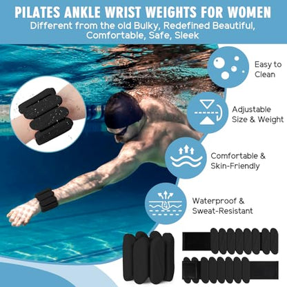 Wrist Weights, 2Pack Wearable Wrist Ankle Weights for Women and Men, Adjustable Silicone Arm and Leg Wrist Bracelets for Walking, Yoga, Pilates and Gym, 2lb - color: Black