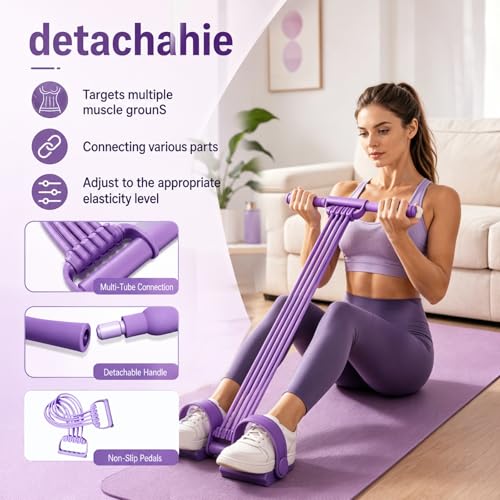 Pedal Resistance Band with Handles, 8 Tube Upgraded Exercise Band, 3-in-1 Multi-Function Latex Fitness Equipment for Foot Pull, Back & Chest Workout - color: pink