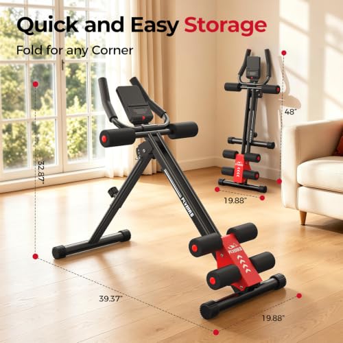 FLYBIRD AW1 Ab Workout Machine, Ab Crunch Machine Ab Workout Equipment Foldable for Home Gym, Bottom-Up Abdominal Trainer for Core Waist Workout and Body Shaping with Adjustable Heights and Angles, Red