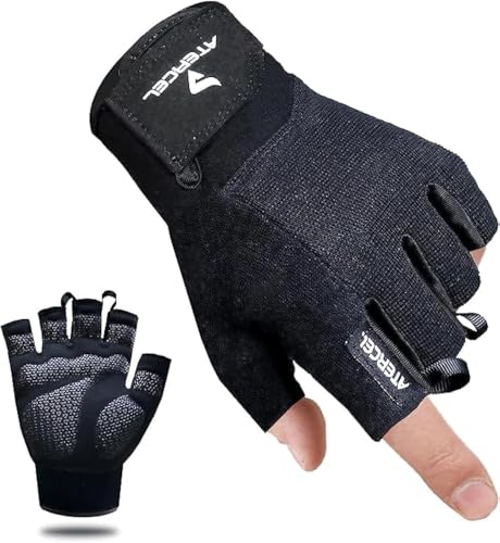 ATERCEL Workout Gloves for Men and Women, Exercise Gloves for Weight Lifting, Cycling, Gym, Training, Breathable and Snug fit - color: Black, size: Medium