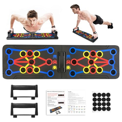 Push Up Board Fitness, Multi-Functional Pushup Training Board with Handles, Foldable Floor Chest Muscle Exercise Fitness Equipment Burn Fat Push Up Bar for Strength Training, Chest, Arms & Core