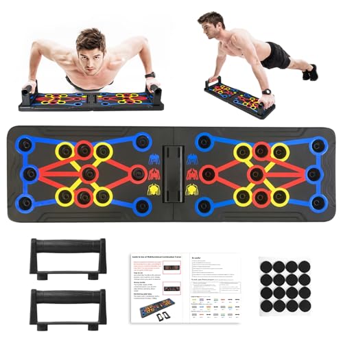 Push Up Board Fitness, Multi-Functional Pushup Training Board with Handles, Foldable Floor Chest Muscle Exercise Fitness Equipment Burn Fat Push Up Bar for Strength Training, Chest, Arms & Core