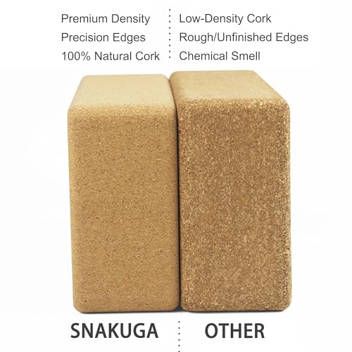 Cork Yoga Block 2 Pack for Pilates, 4'' or 3'' Non-Slip & High Density Blocks for Meditation, Fitness and Stretching, Supportive and Flexibility Brick for Improve Poses Balance