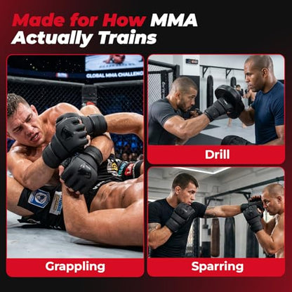 MMA Gloves Sparring for Men– Open Palm Training Gloves for Grappling, Kickboxing, Muay Thai, Youth Self-Defense, Heavy Bag Workouts – Durable Synthetic Leather with Wrist Support