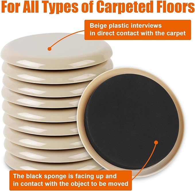 10PCS Furniture Sliders for Hardwood Floors, Reusable Furniture Sliders for Carpet, Heavy Duty Furniture Movers Sliders, Carpet, Floor Protectors