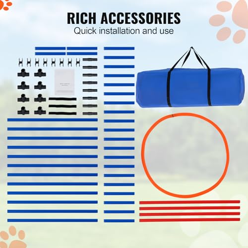 Happybuy Dog Agility Training Equipment, 4 PCS Set - Adjustable High Hurdles and Jump Ring, Puppy Obstacle Course Jump Starter Kit with Poles Storage Bag for Backyard, Indoor, Outdoor