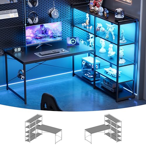 Pamray 49 Inch L Shaped Gaming Computer Desk with Shelves and Storage - color: Black