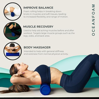 Tidal Roller - Royal Blue - Muscle Massage Foam Roller for Back Pain & Stretching - Firm and Ergonomic Wide Wave Textured - Yoga, Athletics, & Wellness - Full Size, 20" x 5" - color: Royal Blue