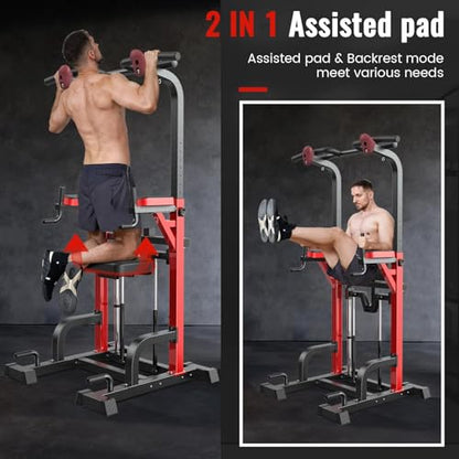 Pull Up Bar Power Tower Dip Station, 450LB Adjustable Home Gym Equipment - color: Black11