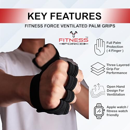 FITNESS FORCE Workout Gloves for Men & Women Partial Weight Lifting Gloves Non-Slip Gym Grip for Weight Lifting Calluses Guard Fingerless Exercise Gloves with Full Palm Protection