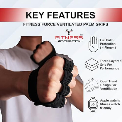 FITNESS FORCE Workout Gloves for Men & Women Partial Weight Lifting Gloves Non-Slip Gym Grip for Weight Lifting Calluses Guard Fingerless Exercise Gloves with Full Palm Protection