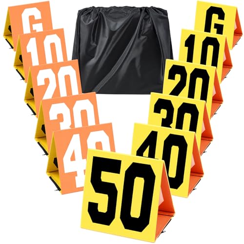 Liliful Football Yard Markers High Visibility Field Yard Line Markers 12.5 Inch Portable Weighted Yardage Marking with Carry Bag for Sports Game Training - color: Orange and Yellow