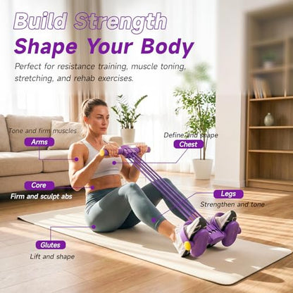 Pedal Resistance Bands with Handles, Adjustable 6-Tube Foot Pedal Resistance Band, Heavy-Duty Natural Rubber Tension Bands for Full Body Workout, Home Fitness Training for Abdomen, Arms, Legs & Waist