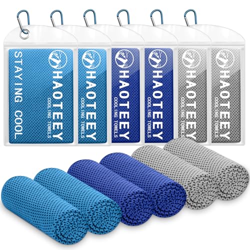40"*12" Cooling Towels 6 PCS, Cool Towels Sports Cooling Rags for Neck and Face, Sweat Neck Cooling Towel for Hot Weather, Chilly Towels for Athletes, Yoga, Gym, Golf - color: 2blue/2darkblue/2grey