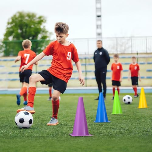 12 Inch Sports Cones Set of 24,Durable Training Cones for Soccer,Football, Basketball Drills - Multi-Purpose Agility Cones for Indoor & Outdoor Practice