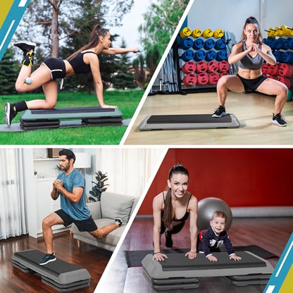 F2C 43 inch Aerobic Exercise Step Platform Adjustable Height Stepper Exercise Workout Step Bench with 4 Risers 4" - 6" - 8" Large Fitness Exercise Stair Step for Home Gym Fitness Training - color: Black