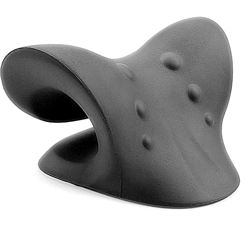 RESTCLOUD Neck and Shoulder Relaxer, Cervical Traction Device for TMJ Pain Relief and Cervical Spine Alignment, Chiropractic Pillow, Neck Stretcher (Black) - color: Dblack