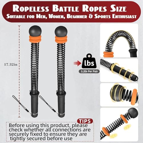 Portable Weighted Ropeless Battle Ropes, Adjustable Cordless Battle Rope Non-Slip Handle with Storage Bag for Home Gym, Fitness Equipment for Women Men HIIT Cardio Strength Training