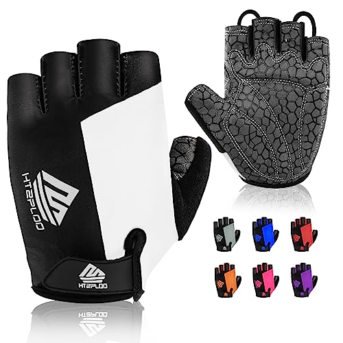 Bike Gloves for Men Women with Anti-Slip Shock-Absorbing Pad, Light Weight Half-Finger Cycling Gloves - color: White, size: Medium