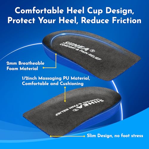 SIIHEA 1/2 inch Heel Pads Cushions for Shock Absorption, Heel Lifts Inserts Supports for Plantar Fasciitis, Spur Relief, Shoe Lifts Cups for Achilles Tendonitis, Height Increase (Medium,1Pair)