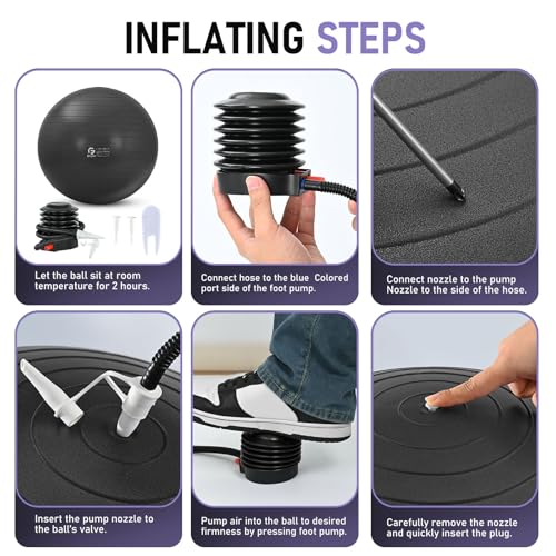 Gruper Exercise Ball, Extra Thick Yoga Ball for Working Out, Yoga & Pregnancy, 4 Sizes Anti-Burst Balance Ball with Foot Pump for Pilates, Physical Therapy & Fitness