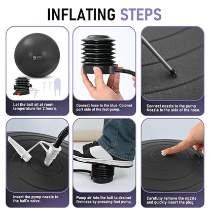 Gruper Exercise Ball, Extra Thick Yoga Ball for Working Out, Yoga & Pregnancy, 4 Sizes Anti-Burst Balance Ball with Foot Pump for Pilates, Physical Therapy & Fitness