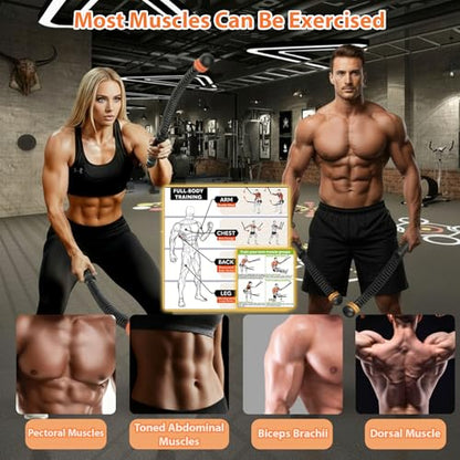 Ropeless Battle Ropes, Portable Cordless Battle Ropes with Sliding Weight Rings for Customizable Intensity, Home Training Kit with Storage Bag, Spring Stick for HIIT Strength & Muscle Training