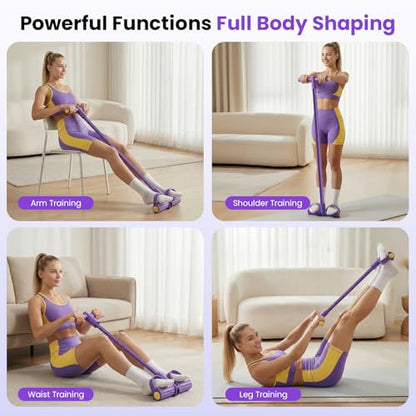 Upgraded 8-Tube Multifunction Foot Pedal Resistance Band, Enhanced Tension Sit Up Pull Rope, Abdominal Trainer for Home Gym, Full Body Workout for Core Leg Arm Waist Strength Training, use Barefoot