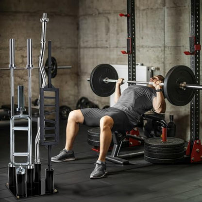Tebery Barbell Floor Stand Holder, 5 Barbells Vertical Corner Storage Rack, Heavy Duty Home Gym Weight Organizer for Bars, Hex, Trap, Curl, Triceps Bars