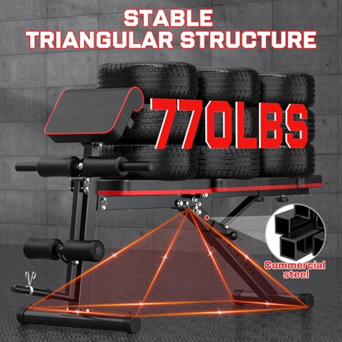 Adjustable Weight Bench - Bench Press for Full Body Workout, Foldable Workout Bench for Home Gym, Strength Training Bench to Incline Decline Flat w/Leg Extension and Pracher Pad (Red)