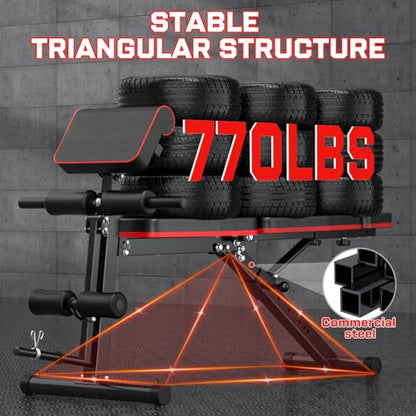 Adjustable Weight Bench - Bench Press for Full Body Workout, Foldable Workout Bench for Home Gym, Strength Training Bench to Incline Decline Flat w/Leg Extension and Pracher Pad (Red)
